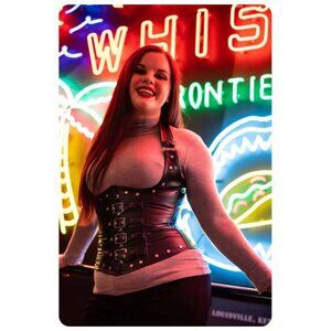 * Corset Story Black Faux Leather PU Underbust Halter Corset sz UK 24